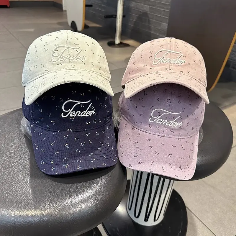 Women Floral Embroidered Duckbill Cap Pink Spring Summer — feature 5