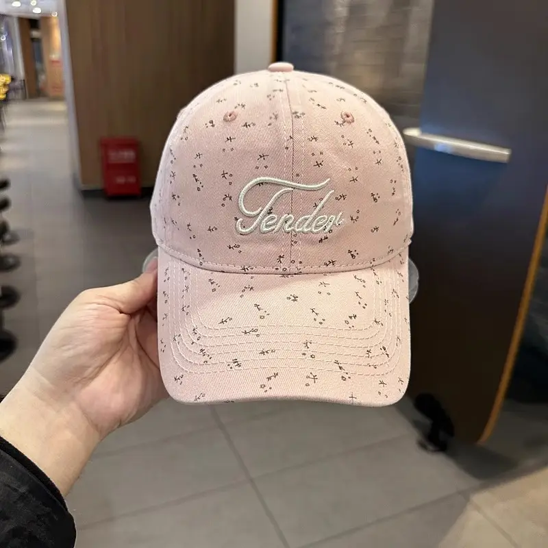 Women Floral Embroidered Duckbill Cap Pink Spring Summer - Image 2