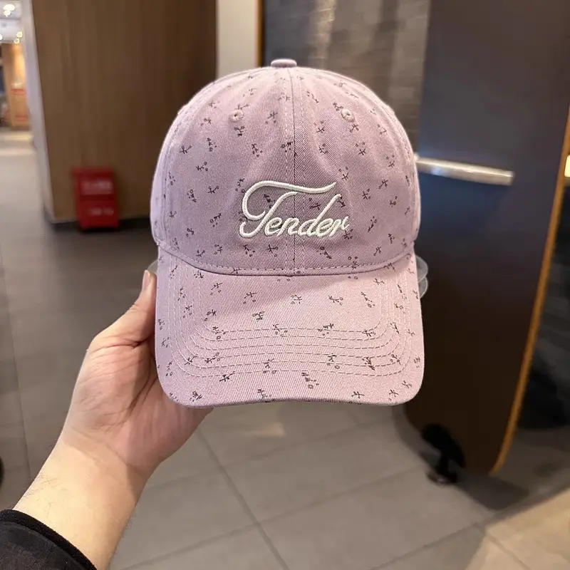 Women Floral Embroidered Duckbill Cap Pink Spring Summer - Image 3