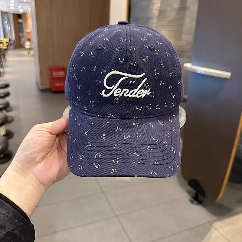 Women Floral Embroidered Duckbill Cap Pink Spring Summer - Image 4