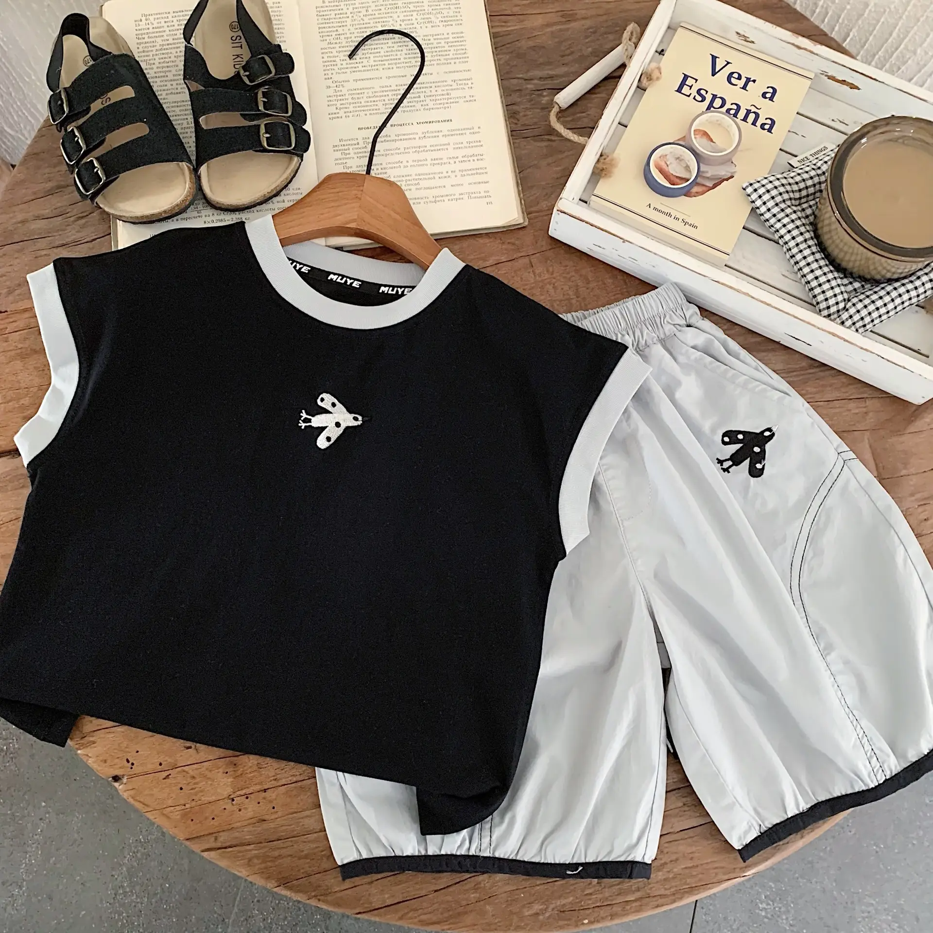 Muye Kids Sleeveless Summer Set Black White Shorts - Image 4
