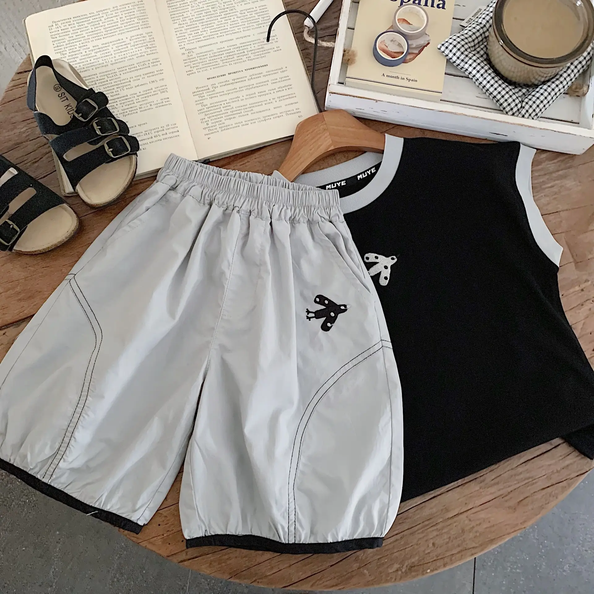 Muye Kids Sleeveless Summer Set Black White Shorts — feature 14