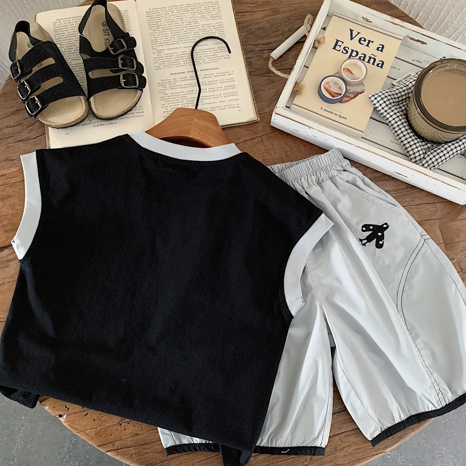 Muye Kids Sleeveless Summer Set Black White Shorts — feature 15