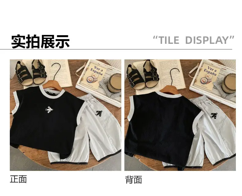 Muye Kids Sleeveless Summer Set Black White Shorts — feature 5