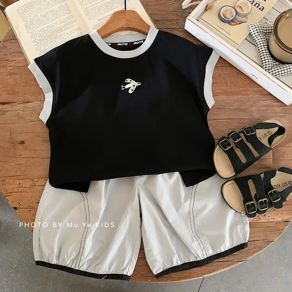 Muye Kids Sleeveless Summer Set Black White Shorts — feature 6