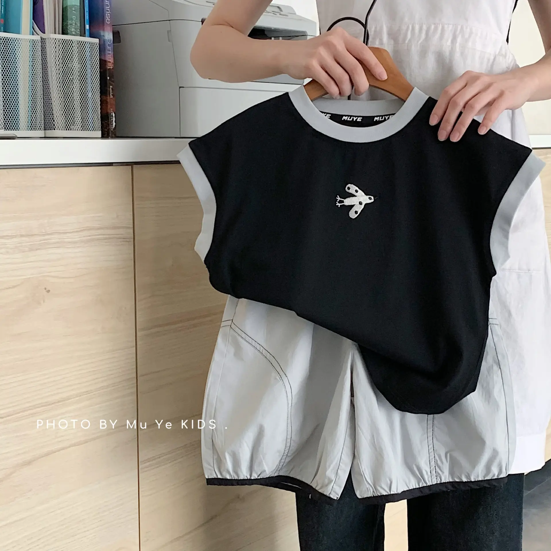 Muye Kids Sleeveless Summer Set Black White Shorts — feature 7