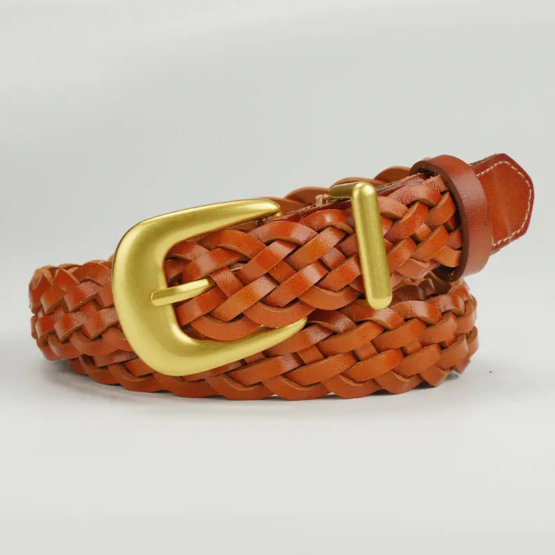 Gold Buckle Braided Black Belt for Women