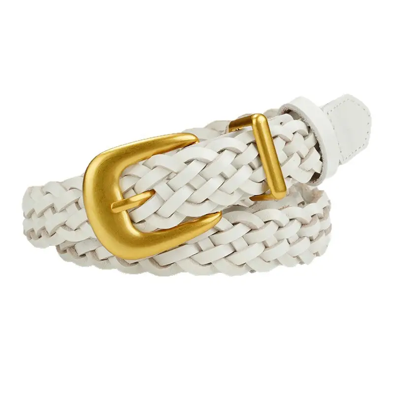 Gold Buckle Braided Black Belt for Women