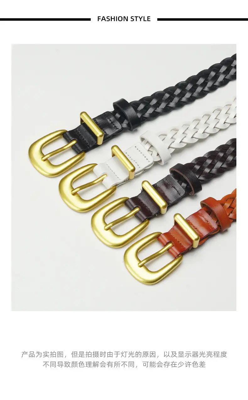Gold Buckle Braided Black Belt for Women — feature 1