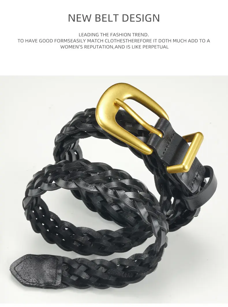 Gold Buckle Braided Black Belt for Women — feature 10
