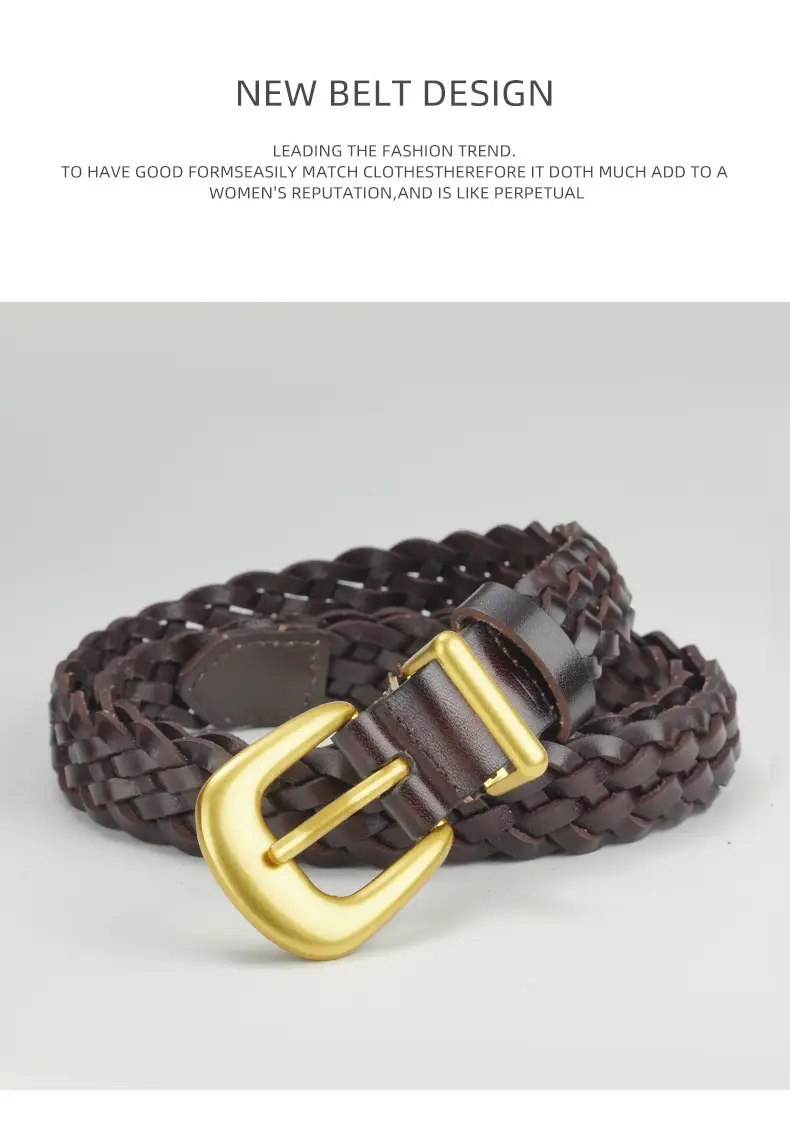 Gold Buckle Braided Black Belt for Women — feature 11