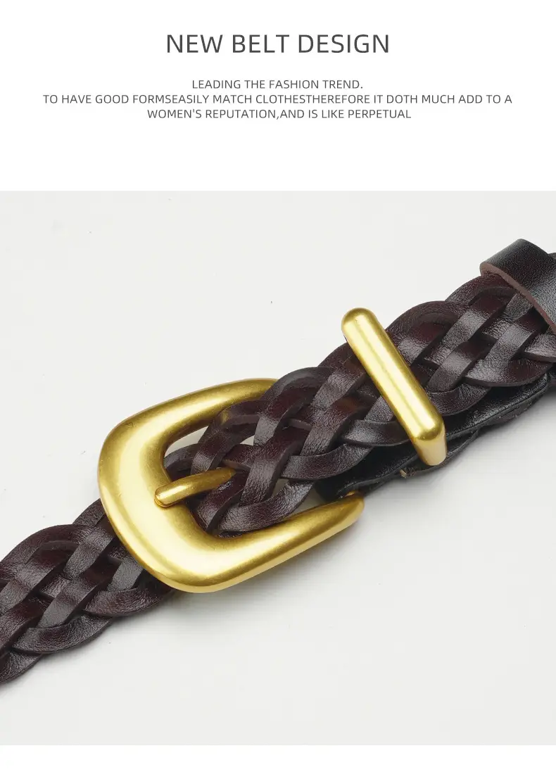 Gold Buckle Braided Black Belt for Women — feature 12