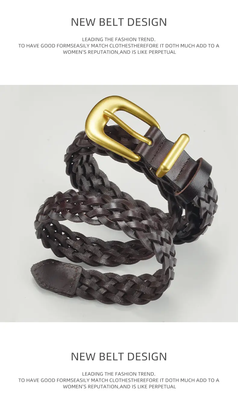 Gold Buckle Braided Black Belt for Women — feature 13