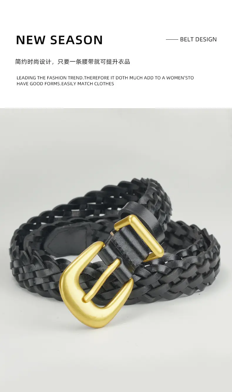 Gold Buckle Braided Black Belt for Women — feature 4