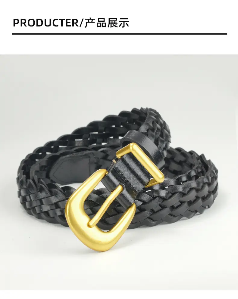 Gold Buckle Braided Black Belt for Women — feature 8