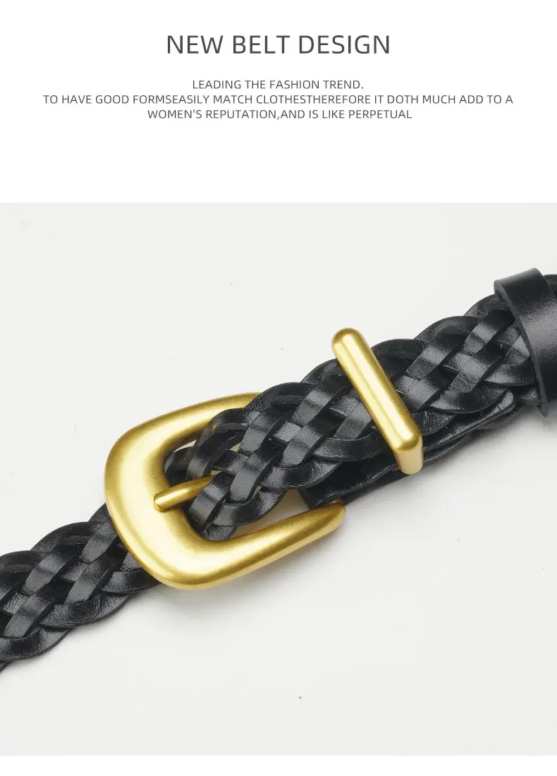 Gold Buckle Braided Black Belt for Women — feature 9