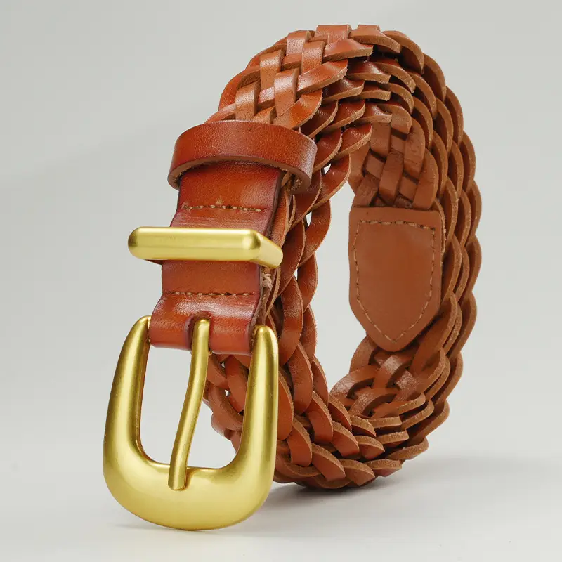 Gold Buckle Braided Black Belt for Women