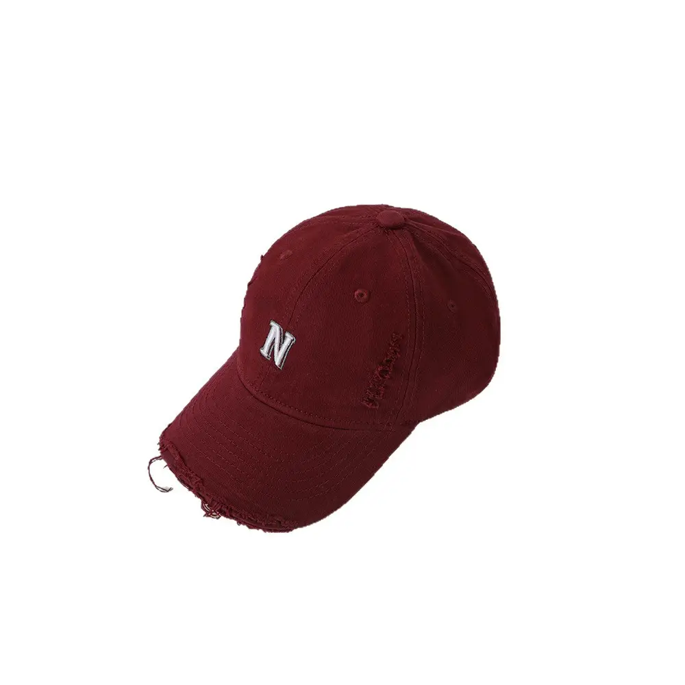 Maroon Korean Letter Embroidered Baseball Cap
