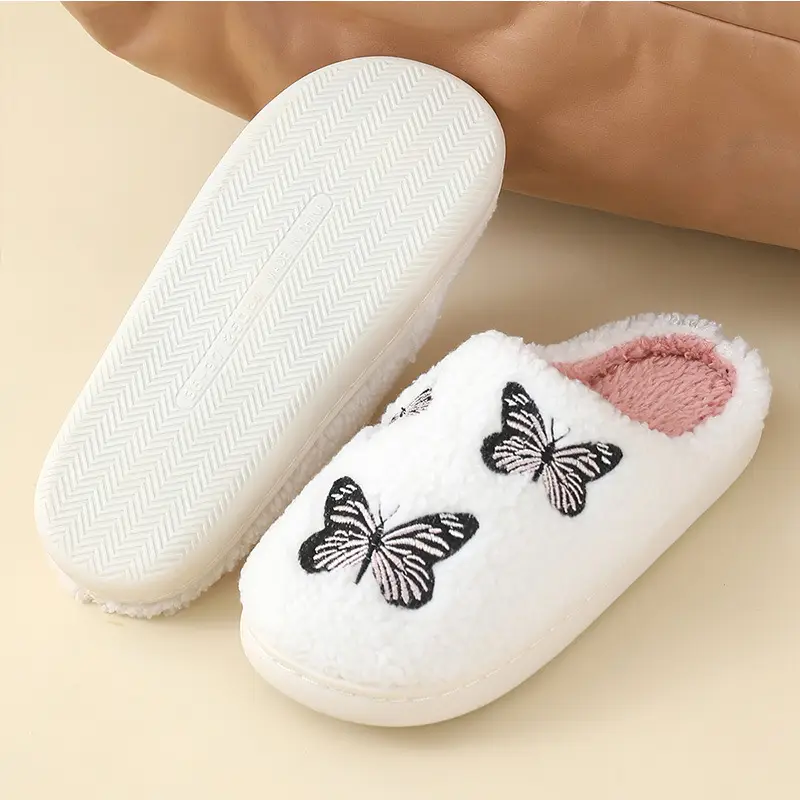 Butterfly Embroidered White Slippers for Men