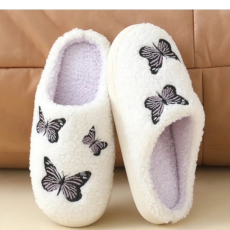 Butterfly Embroidered White Slippers for Men