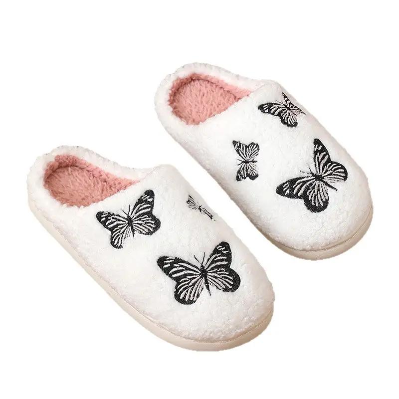 Butterfly Embroidered White Slippers for Men