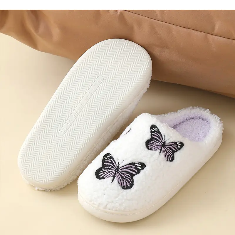 Butterfly Embroidered White Slippers for Men — feature 10
