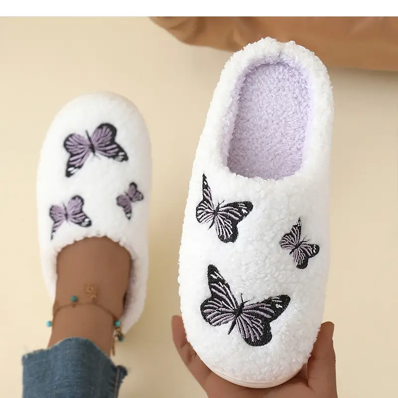 Butterfly Embroidered White Slippers for Men — feature 11