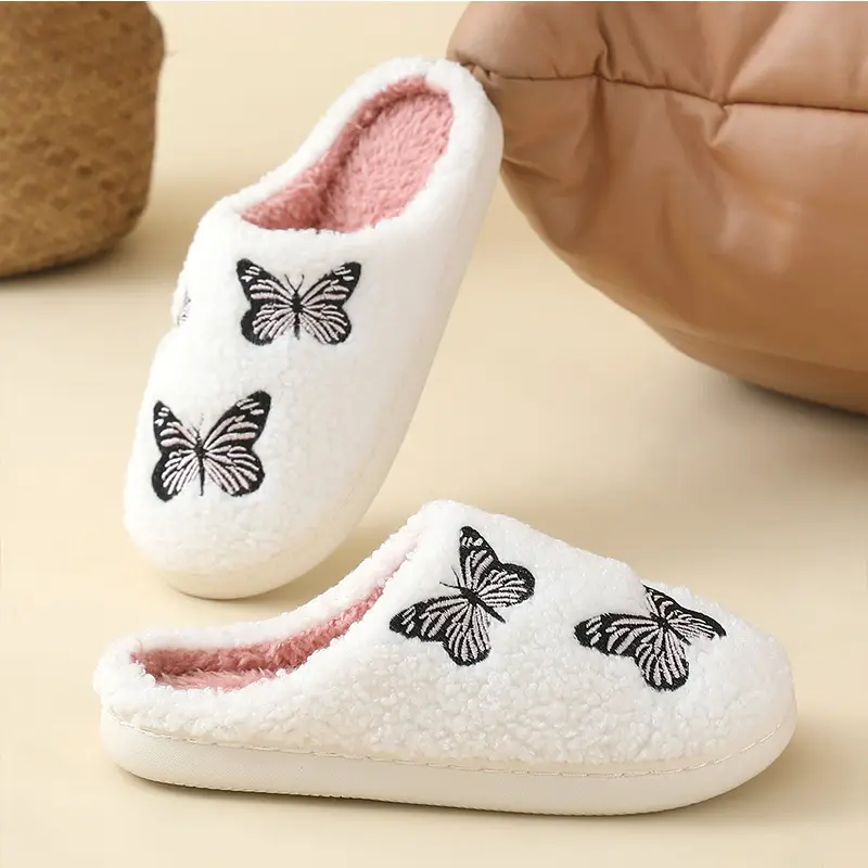 Butterfly Embroidered White Slippers for Men — feature 4