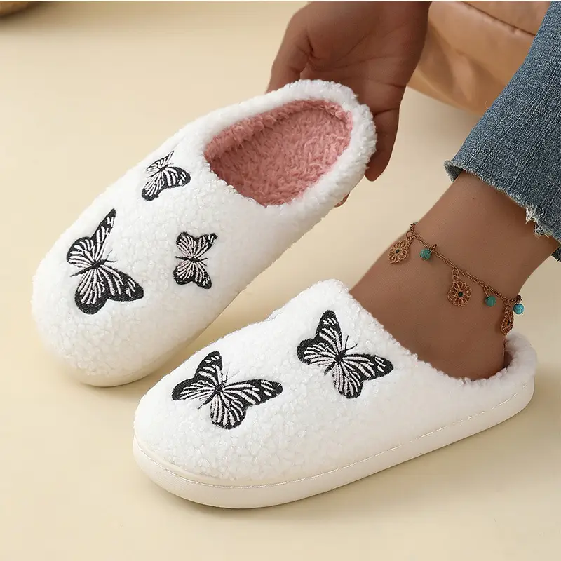Butterfly Embroidered White Slippers for Men — feature 6