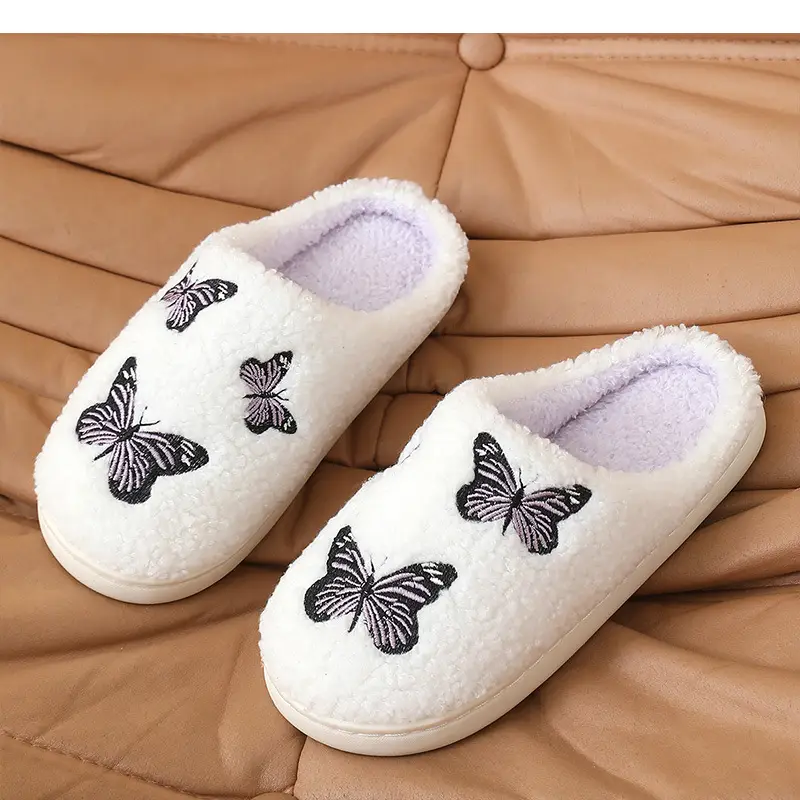 Butterfly Embroidered White Slippers for Men