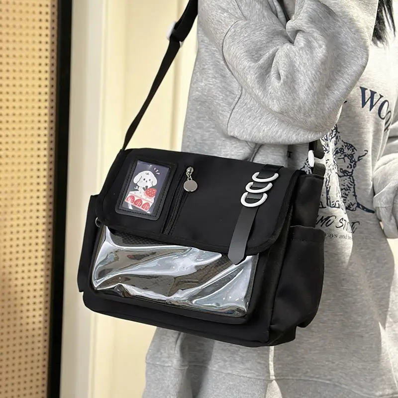 Japanese Girl Cartoon Transparent Shoulder Bag Black — feature 15