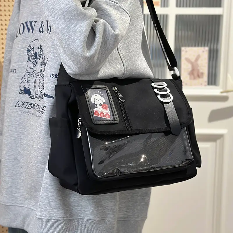 Japanese Girl Cartoon Transparent Shoulder Bag Black — feature 16