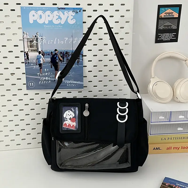 Japanese Girl Cartoon Transparent Shoulder Bag Black — feature 25