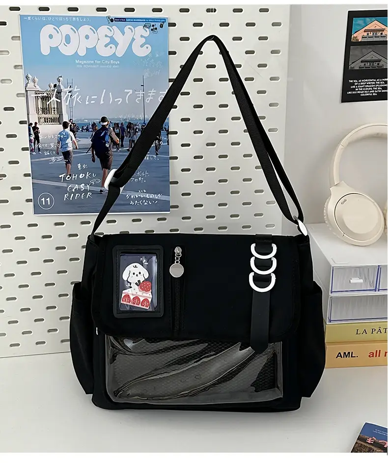 Japanese Girl Cartoon Transparent Shoulder Bag Black - Image 4