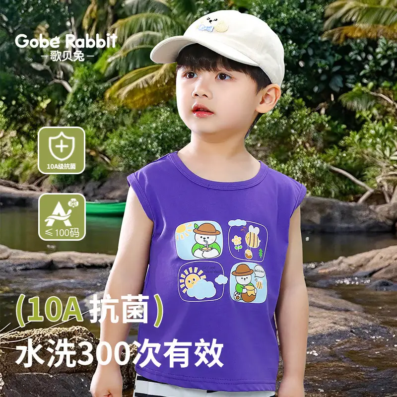 Casual Boys Sleeveless T-Shirt Pure Cotton Cartoon Summer - Image 3