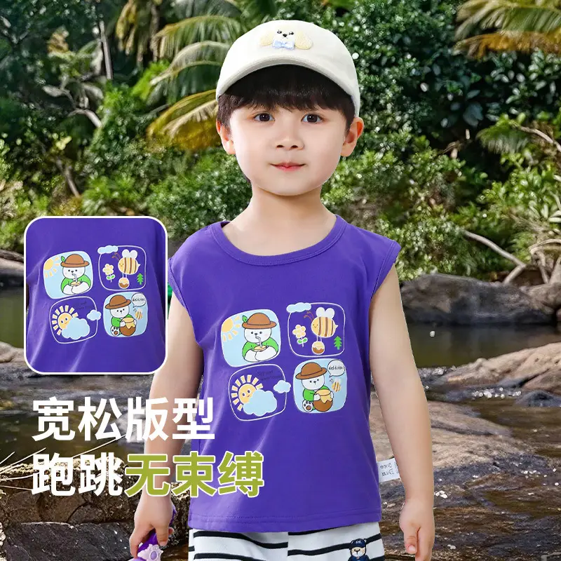 Casual Boys Sleeveless T-Shirt Pure Cotton Cartoon Summer - Image 4