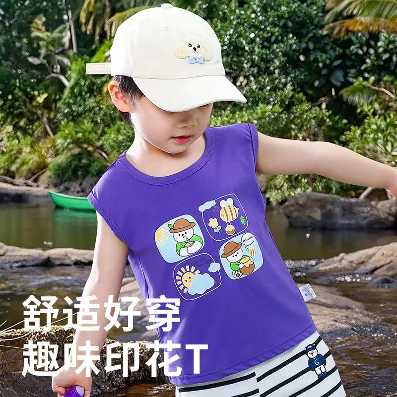 Casual Boys Sleeveless T-Shirt Pure Cotton Cartoon Summer - Image 5