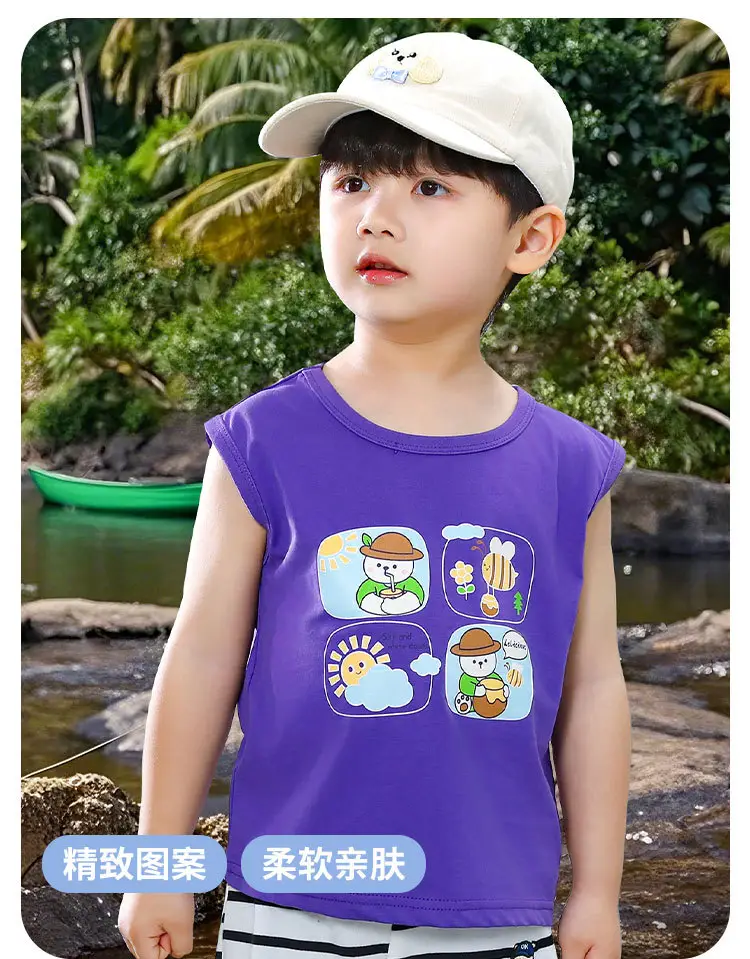 Casual Boys Sleeveless T-Shirt Pure Cotton Cartoon Summer — feature 2