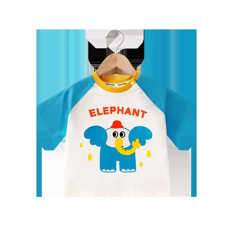 Elephant Cartoon T-Shirt for Boys Blue White Washable