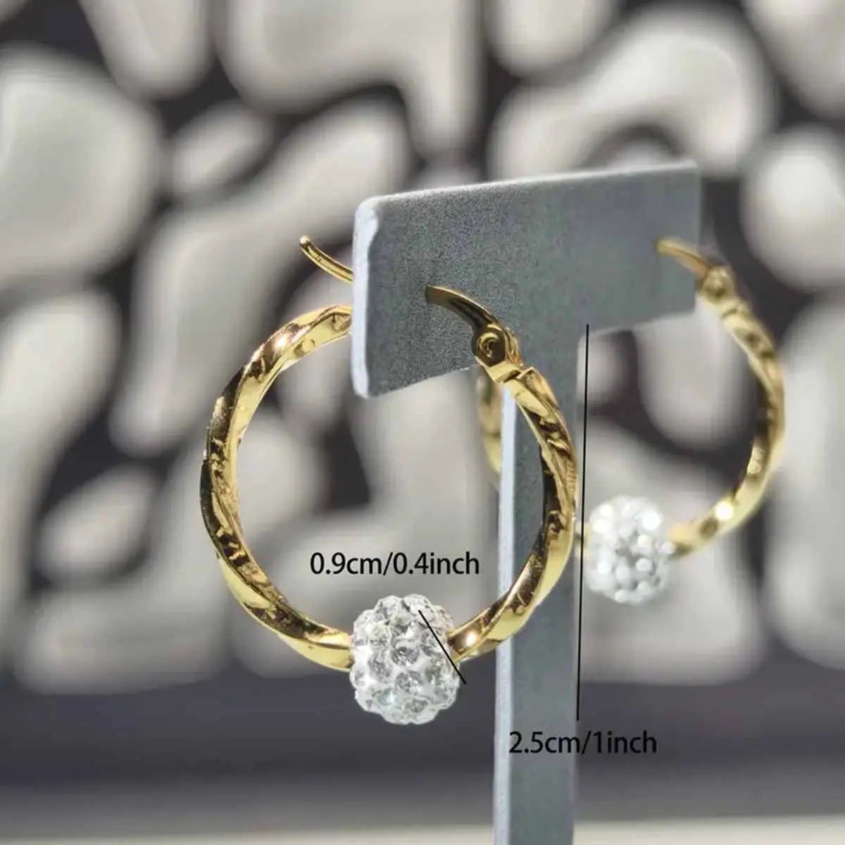 Studded Diamond Gold Hoop Earrings for Women - Image 3