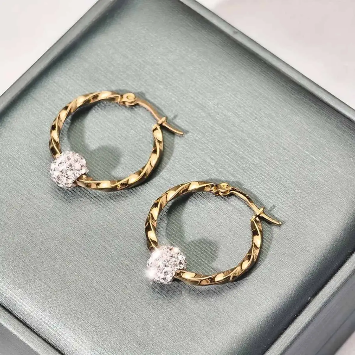 Studded Diamond Gold Hoop Earrings for Women - Image 5