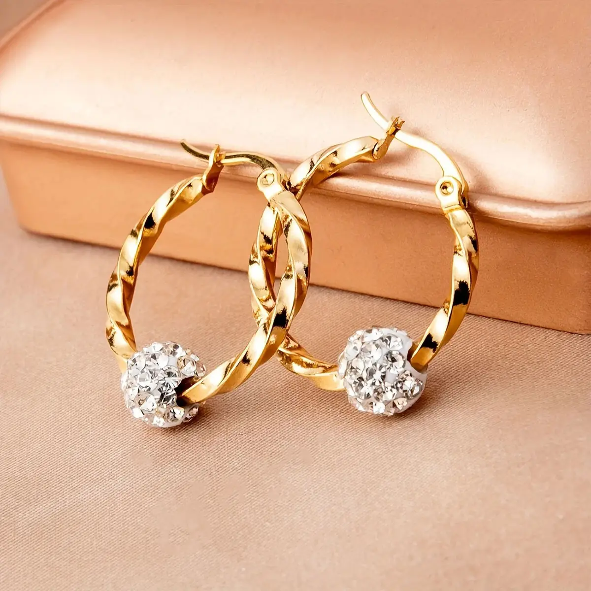 Studded Diamond Gold Hoop Earrings for Women β feature 1