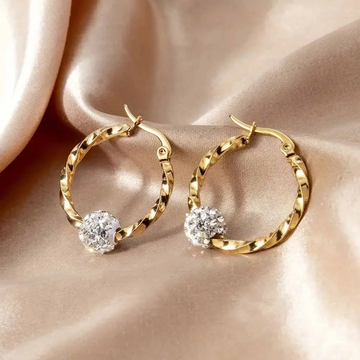 Studded Diamond Gold Hoop Earrings for Women