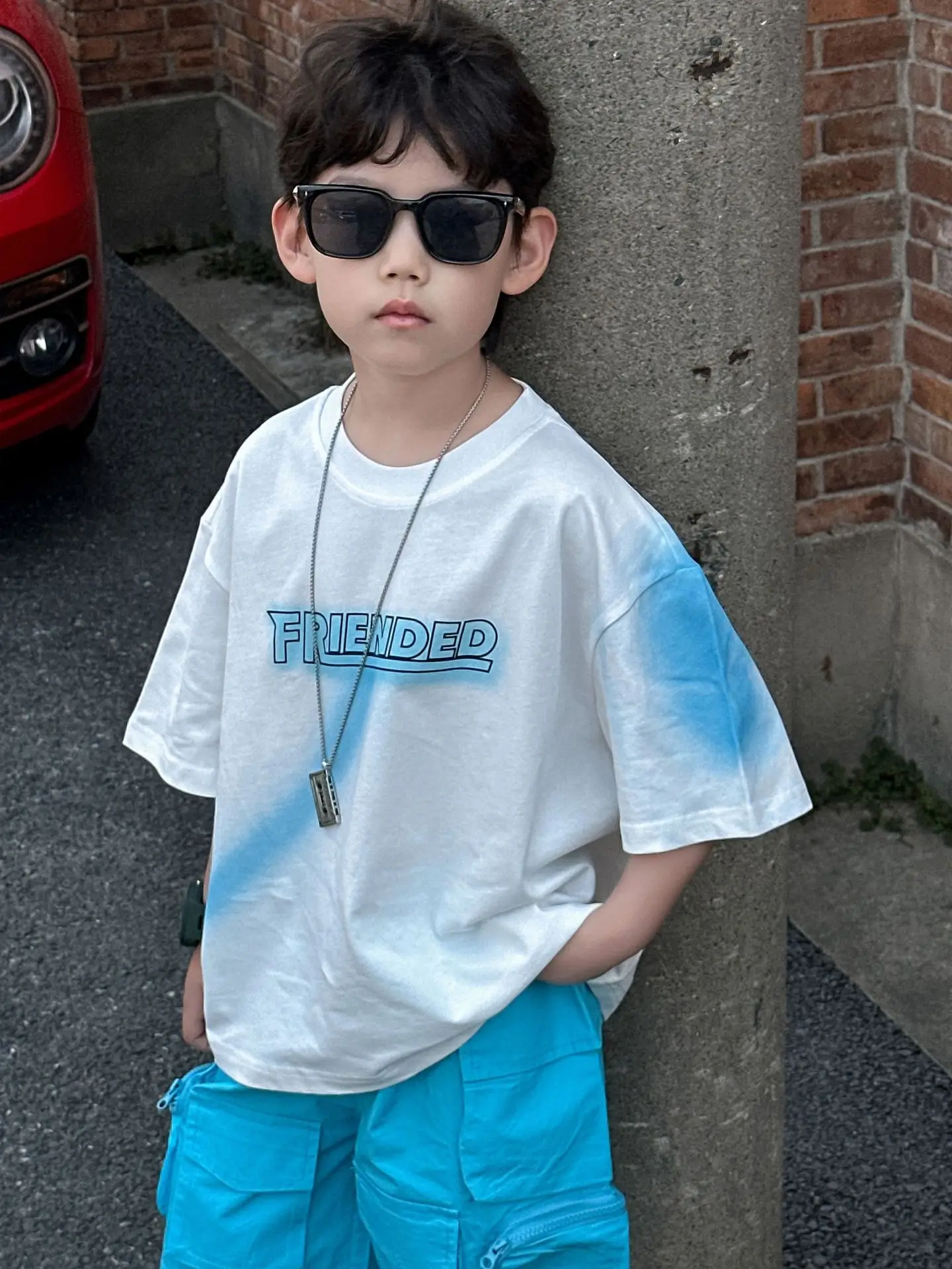 Kids Cotton Summer T-Shirt Blue Short Sleeve Korean Style - Image 2
