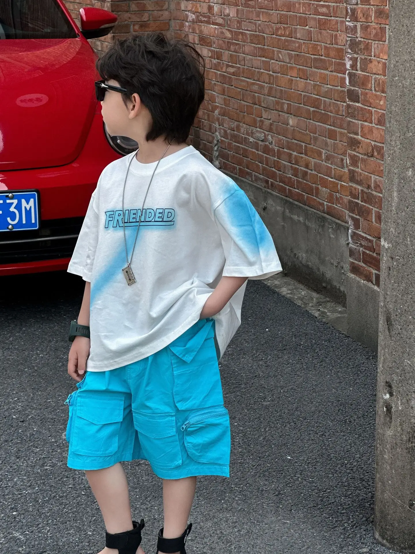 Kids Cotton Summer T-Shirt Blue Short Sleeve Korean Style - Image 5