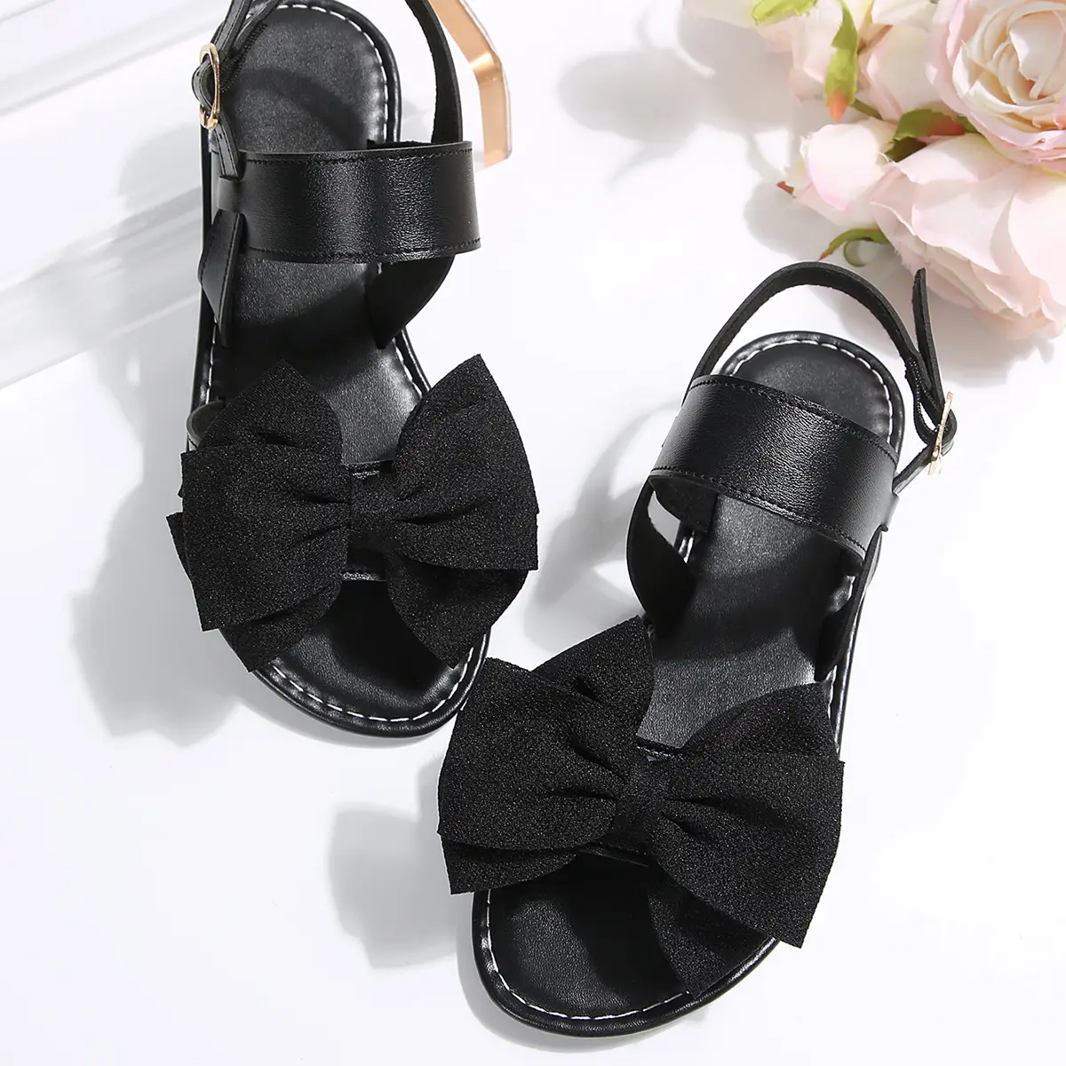 Women's Black Bow Flat Sandals 2025 Plus Size — feature 6