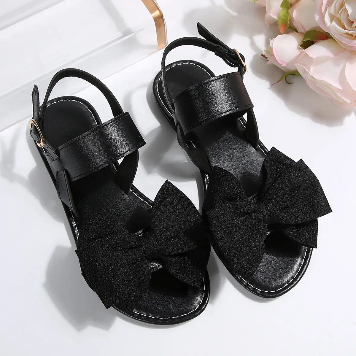 Women's Black Bow Flat Sandals 2025 Plus Size — feature 7