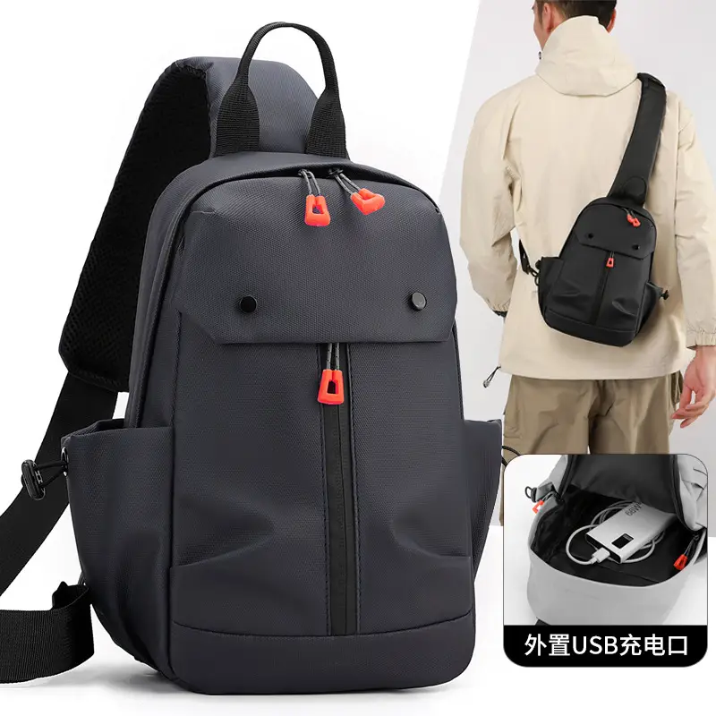 Men's Grey Crossbody Bag with USB Charging Port - Image 6