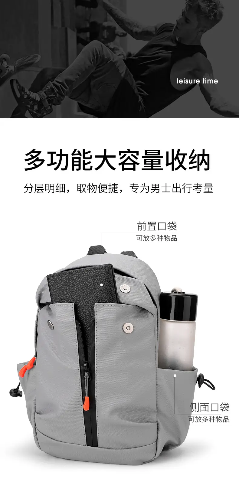 Men's Grey Crossbody Bag with USB Charging Port — feature 7