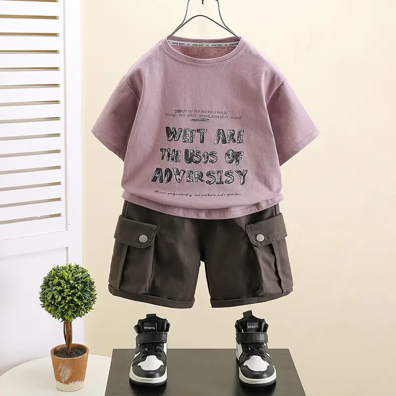 Boys Cotton Shorts Set Pink 2025 Summer - Image 6
